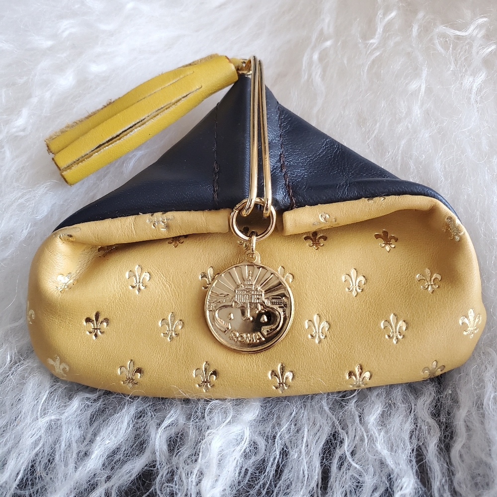 Made in Italy Firenze-Black & Gold,Genuine Leather Tassle, Unique Snap Closure - Picture 2 of 8